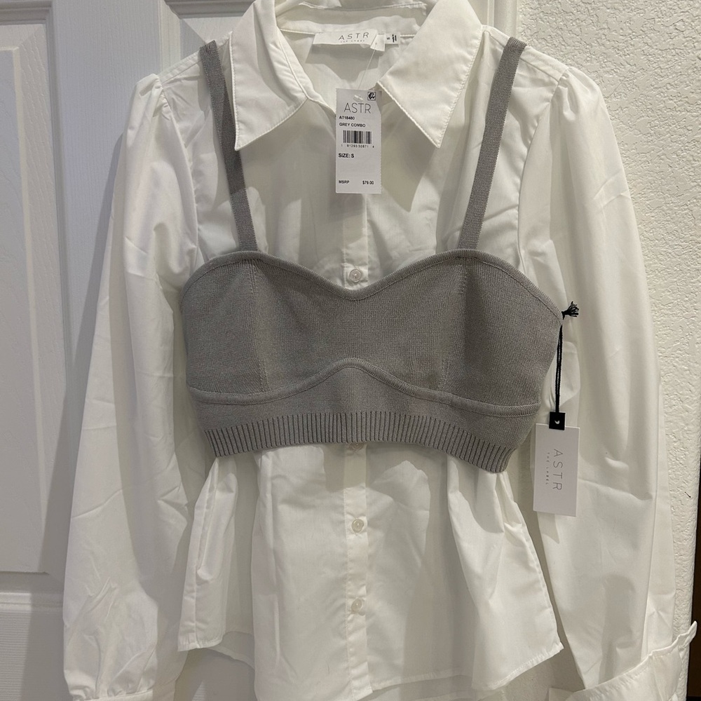 ASTR the Label Layered Bustier Top & Button-Up Shirt